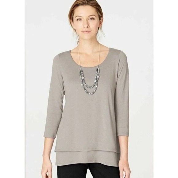 Pure Jill Elliptical Layered Tee Gray Size XL Modal Blend Soft Women’s - Picture 1 of 6